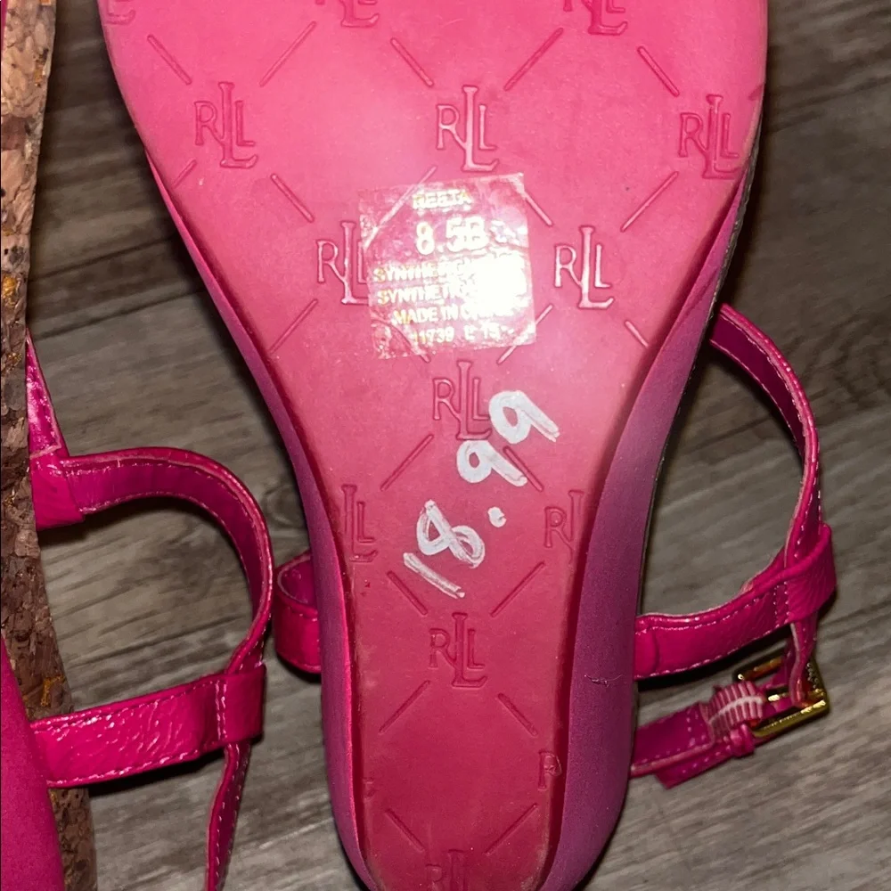 Lauren Ralph Lauren Red Leather Cork Thong Sandals - Picture 8 of 8